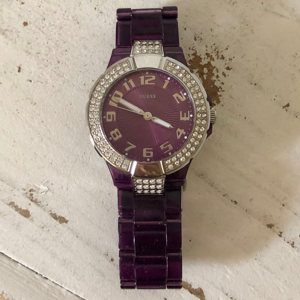 GUESS Purple and Silver Watch with crystal accents